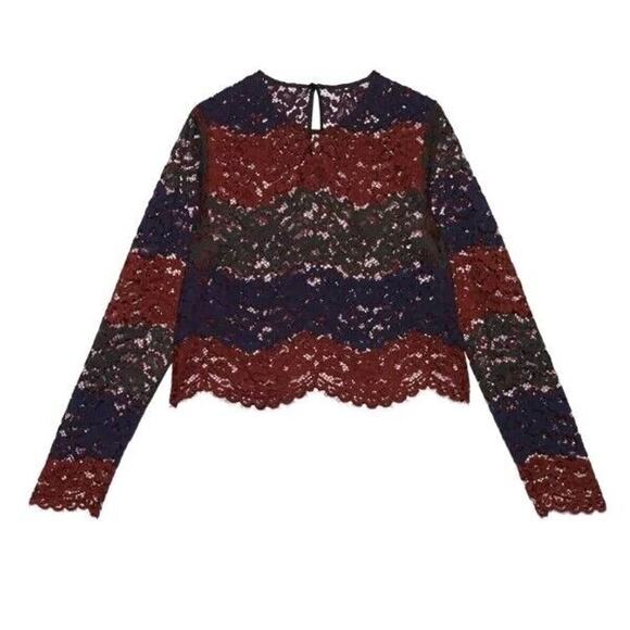 Sandro Paris Womens Long Sleeve Lace Crew Neck Crop Top Blouse Sz XS (f - Picture 1 of 7